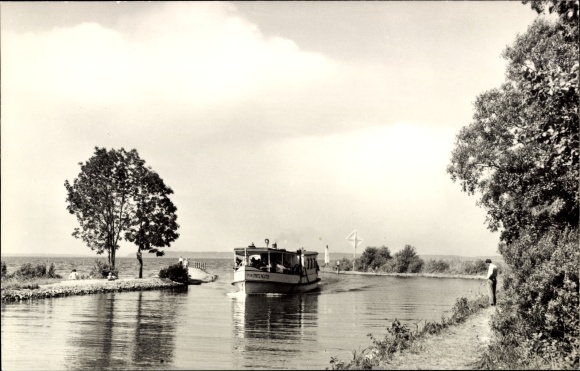 Postcard Jabel, Kölpinsee Mecklenburg Lake District, entrance to the Elde, saloon steamer Fritz Reuter
