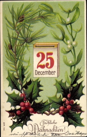 Embosser litho Prettige Kerstdagen, Holly