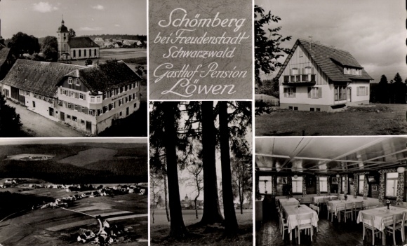 Postcard Schömberg in the Black Forest Württemberg, aerial photograph, Gasthof-Pension Löwen