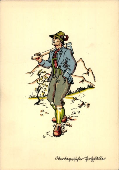 Artist Postcard Upper Bavarian Lumberjack, Man with Hat and Axe
