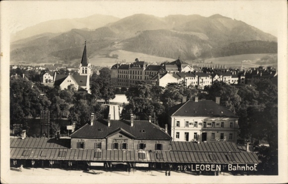 Postcard Leoben Steiermark, Bahnhof