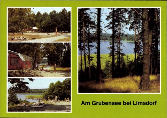 Postcard Limsdorf Storkow in der Mark, campsite on the Grubensee, bathing beach, lake view