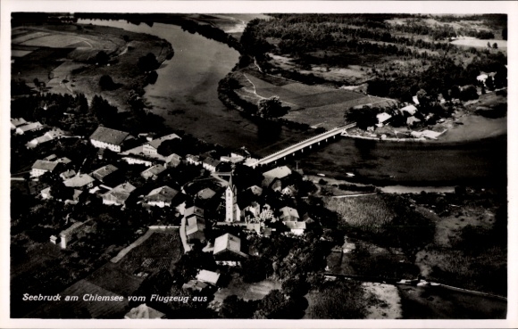 Postcard Seebruck am Chiemsee Upper Bavaria, aerial photograph