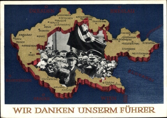 Postal stationery Postcard We thank our Führer, Sudetenland, Bohemia, Moravia, Hitler