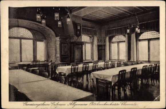 Postcard Gelenau in the Ore Mountains, convalescent home, AOK Chemnitz, dining room