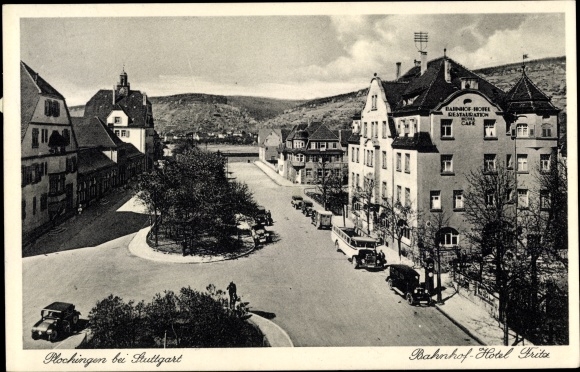 Postcard Plochingen am Neckar, Bahnhof Hotel Fritz