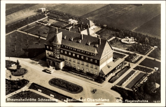 PC Oberschlema Bad Schlema in the Ore Mountains, radium bath, rheumatism sanatorium Schneeberg, aerial photo
