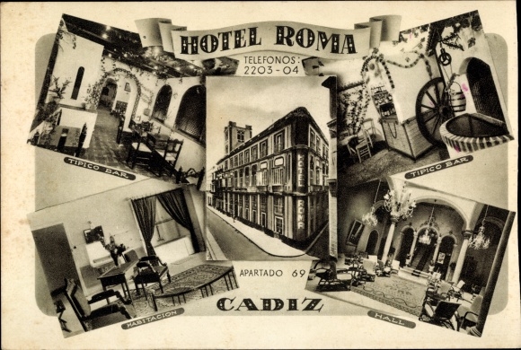 Postcard Cadiz Andalusia Spain, Hotel Roma, Tipico Bar, Habitacion