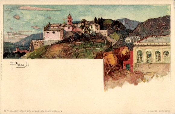 Artist Chromo-Litho Wielandt, Manuel, Pegli Genova Genoa Liguria, Panorama of the place