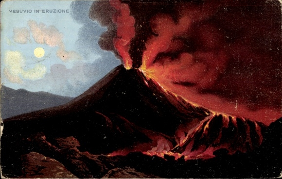 Postcard Vesuvius in eruption