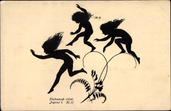 Papier gesneden ansichtkaart Diefenbach, goddelijke jeugd I., blad 17, feeën
