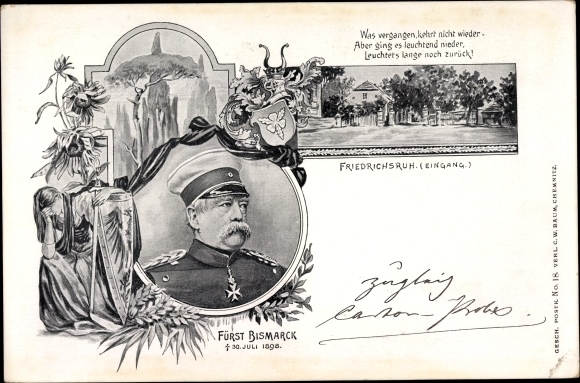 Ansichtkaart Friedrichsruh Aumühle in het hertogdom Lauenburg, Prins Otto von Bismarck, rouwkaart