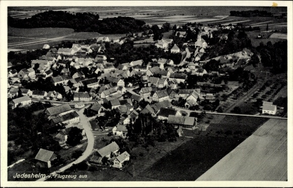 Postcard Jedesheim Illertissen in Swabia, aerial view of many houses, rural surroundings