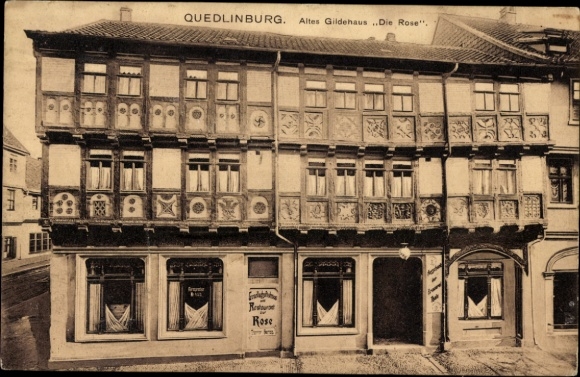 Postcard Quedlinburg, Old Guild House Die Rose, Restaurant