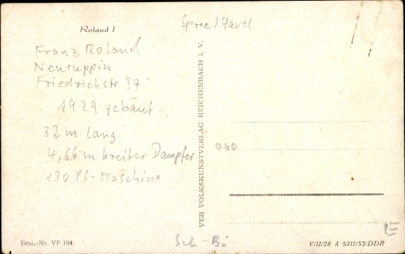 Postcard excursion boat Roland I. on the Gudelacksee