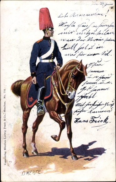 Artist Postcard Merté, Oskar, Bavarian soldier in uniform on a horse