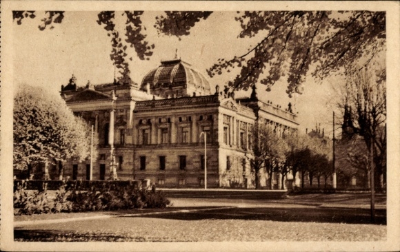 Postcard Strasbourg Strasbourg Alsace Bas Rhin, Bibliothèque Nationale, trees, park,