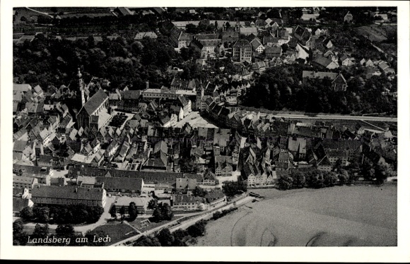 Postcard Landsberg am Lech Upper Bavaria, aerial view of building, city view