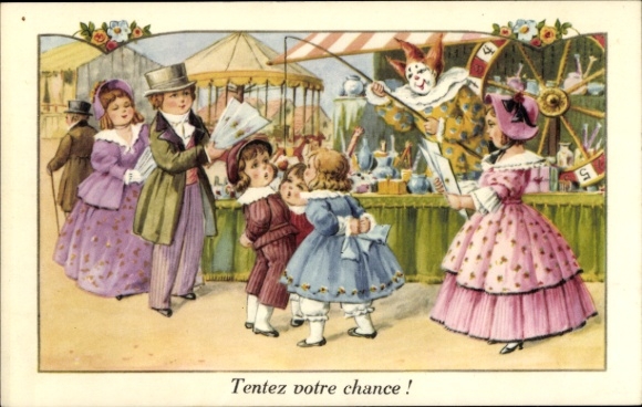 Artist Postcard Children at the Fair, Wheel of Fortune, Fishing Rod