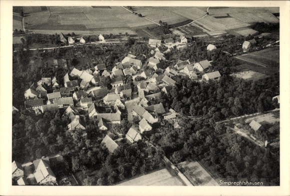 Postcard Simprechtshausen Mulfingen an der Jagst Hohenlohekreis, view of the town, aerial photograph