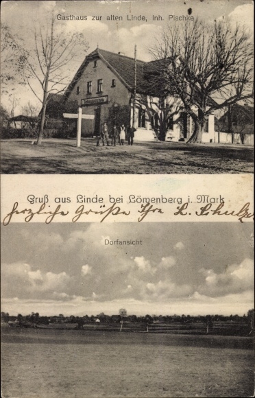 PC Linde in the Mark Löwenberger Land, inn at the old lime tree, view of the village