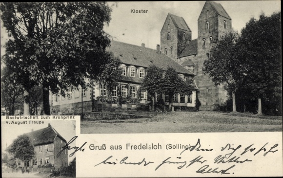 Ak Fredelsloh Moringen im Solling Niedersachsen, Kloster, Gastwirtschaft zum Kronprinz