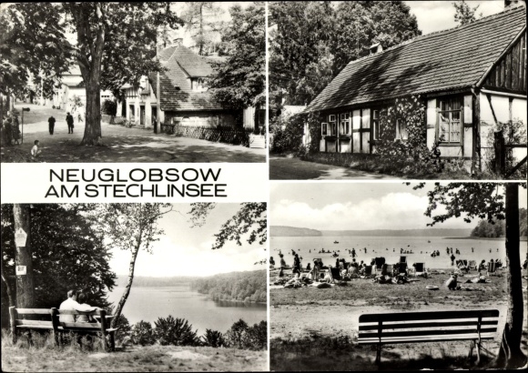 PC Neuglobsow Stechlin Brandenburg, on the Stechlinsee, town view, beach area