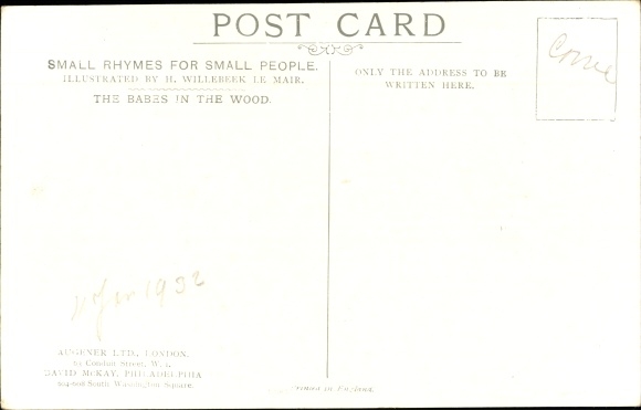 Artist Postcard Willebeek Le Mair, H., Little Rhymes for Little People, Babes in the Forest