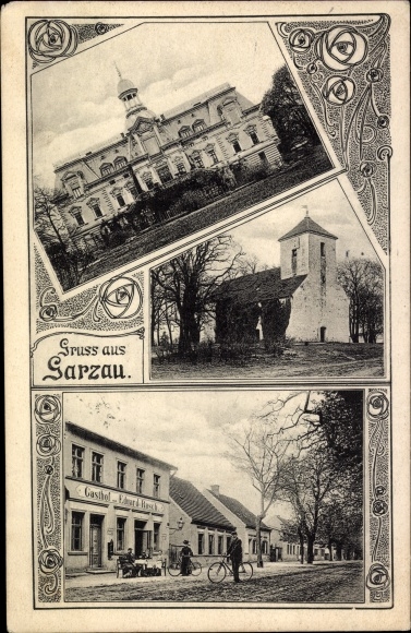 Postcard Garzau in der Mark, castle, church, inn