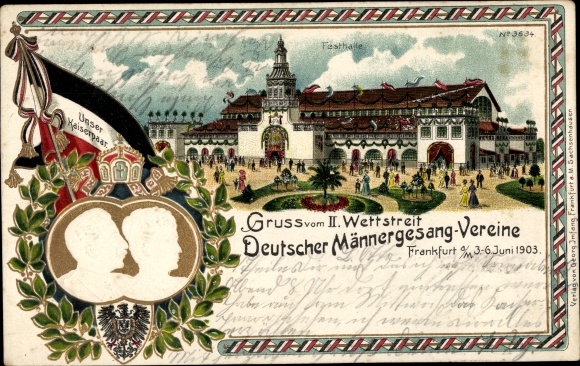 Wytłoczone passe-partout lito Frankfurt nad Menem, II Konkurs Niemieckich Chórów Męskich 1903, para cesarska
