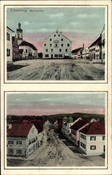 Postcard Kösching in Oberbayern, market square, partial view