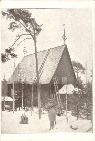 KP Karuna Finlandia, Fölisö friluftsmuseum, kyrka, widok kościoła zimą