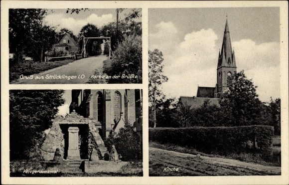 PC Strücklingen Saterland in Lower Saxony, church, war memorial, lot at the bridge