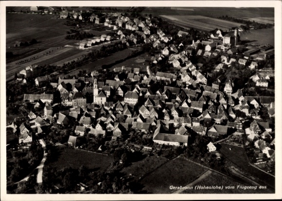 Postcard Gerabronn in Württemberg, aerial view of Hohenlohe, many houses, idyllic landscape