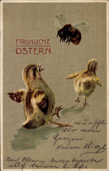 Embossed PC Congratulations Easter, Happy Easter, Chick, Bumblebee