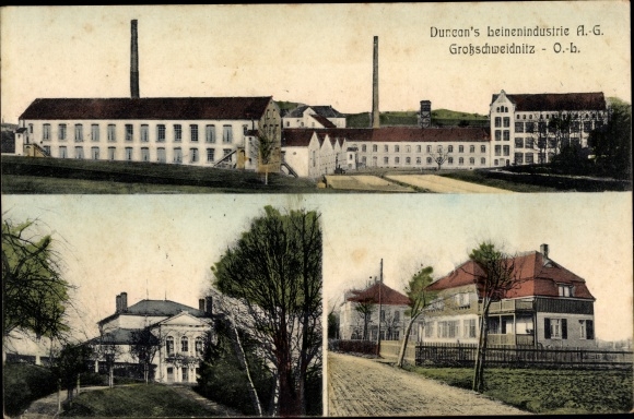 Postcard Großschweidnitz in Saxony, Dunca&#39;s linen industry AG, villas