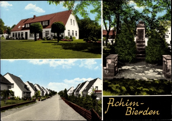 Ak Bierden Achim bei Bremen, Kriegerdenkmal, Siedlung, Ortsansichten