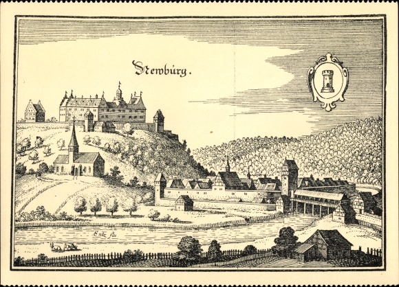 Künstler Ak Merian, Neuenburg am Rhein Baden, Panorama ums Jahr 1652