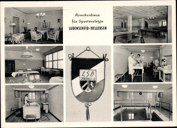 Postcard Hellersen Lüdenscheid in the Märkisches Kreis, hospital for sports injuries, LSB Sporthilfe eV.