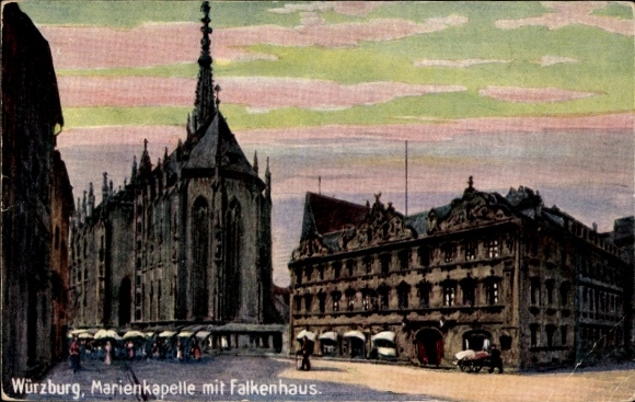 Postcard Würzburg am Main Lower Franconia, Marienkapelle with Falkenhaus