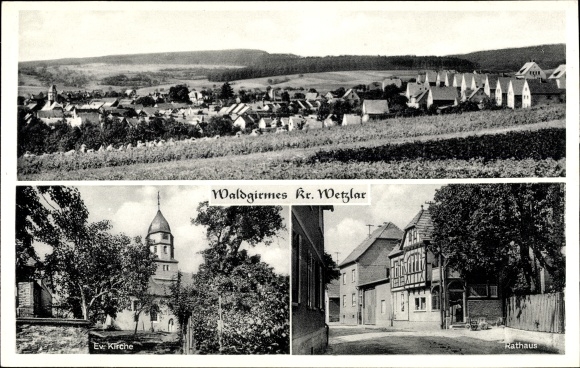 PC Waldgirmes Lahnau in Hesse, overall view, Ev. church, town hall