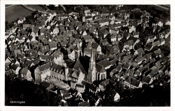 Postcard Oehringen Öhringen in the Hohenlohekreis Württemberg, aerial view of the city many roofs, city