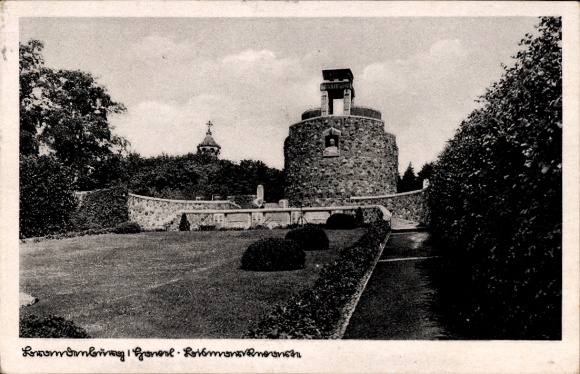 Postcard Lennep Remscheid in the Bergisches Land, tower, war memorial, trees, bushes