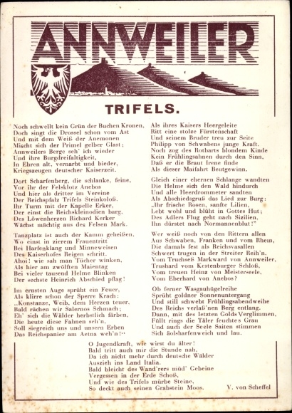 Postcard Annweiler am Trifels in the Southern Wine Route district, poem Victor von Scheffel