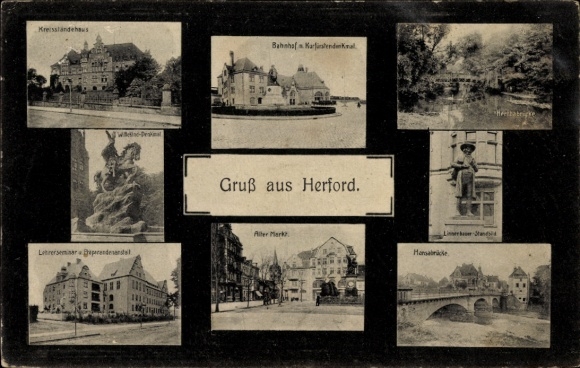 Ak Herford in Westfalen, Verschiedene Gebäude in  Gruß aus Herford