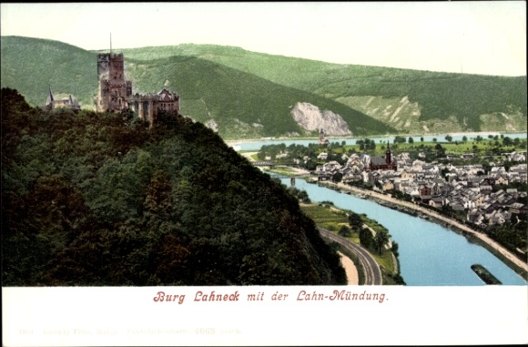 KP Oberlahnstein Lahnstein am Rhein, zamek Lahneck, ujście Lahn, rzeka i krajobraz