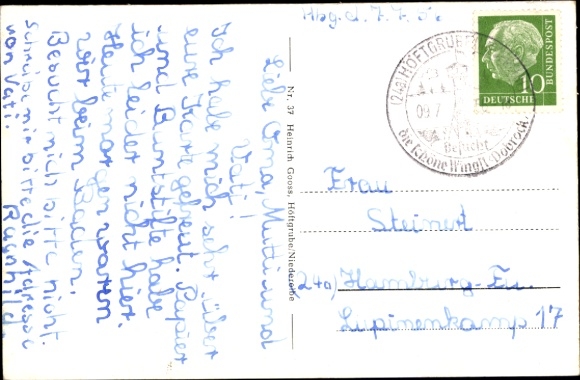 Postcard Wingst in Lower Saxony, Balksee, family pool, forest path, forest castle, stone grave