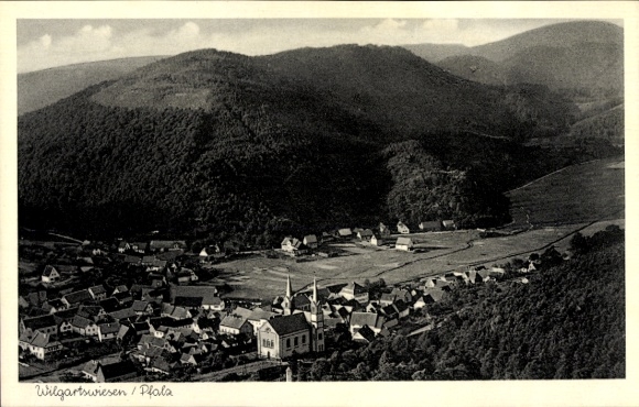 Postcard Wilgartswiesen in the Palatinate, aerial photograph