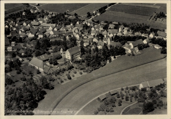 Postcard Mittelbiberach in Upper Swabia, aerial photograph