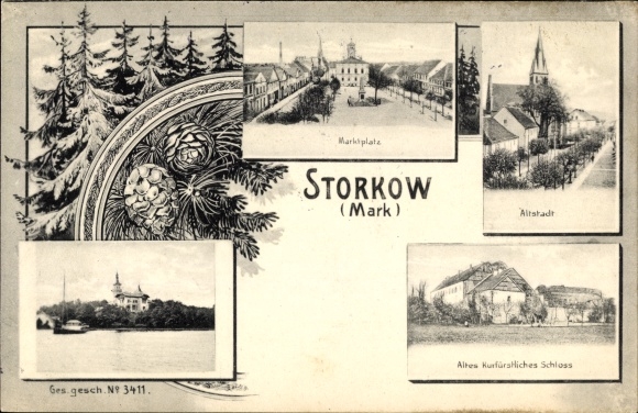 Postcard Storkow in the Mark, market square, old town, old electoral palace